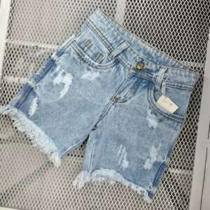 Bermuda Jeans Denim Con Hilachas